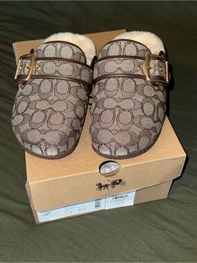 Coach Ashton Shearling Signature Slip-on Clogs